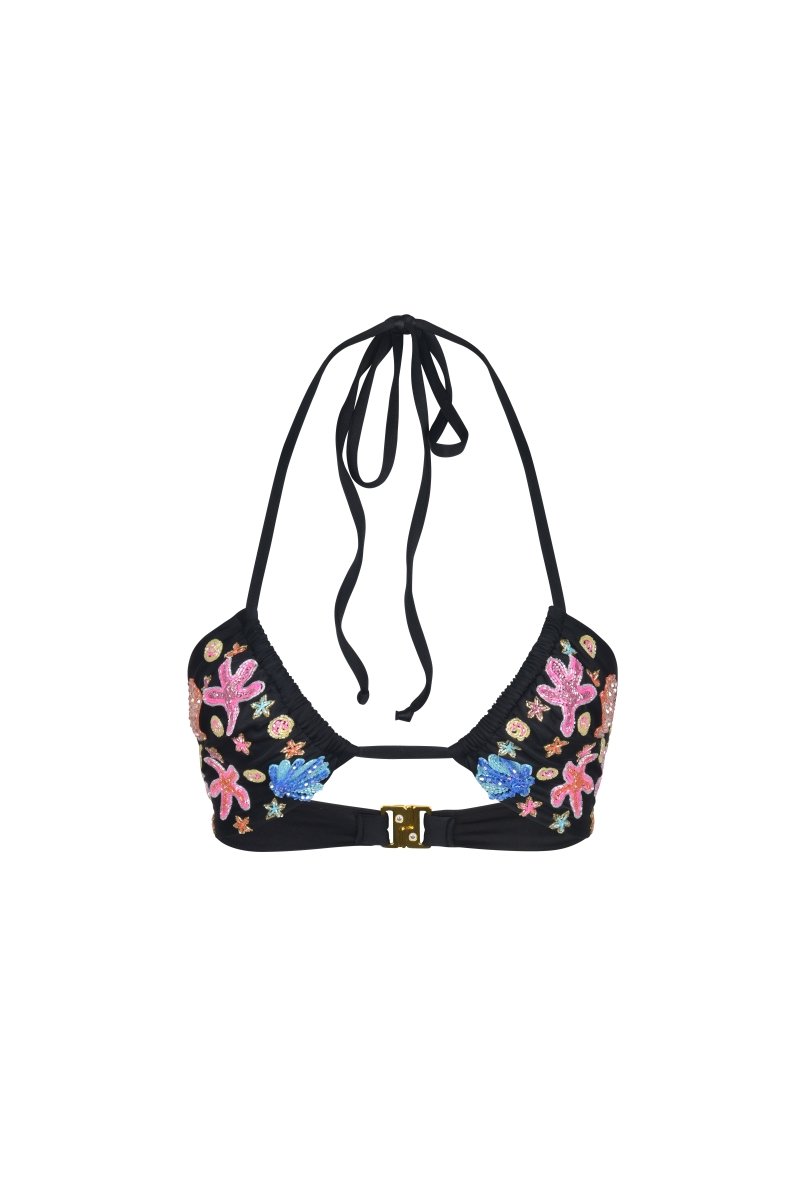 Marissa Hand Embroidered Luxe Bikini Bottom- Black