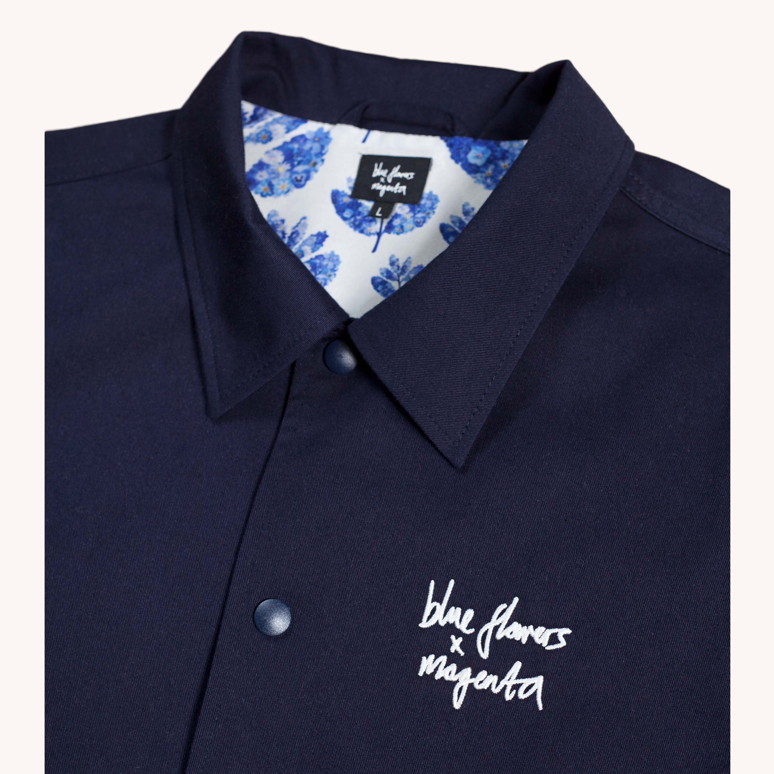 Blue Flowers x Magenta Jacket - Navy Blue
