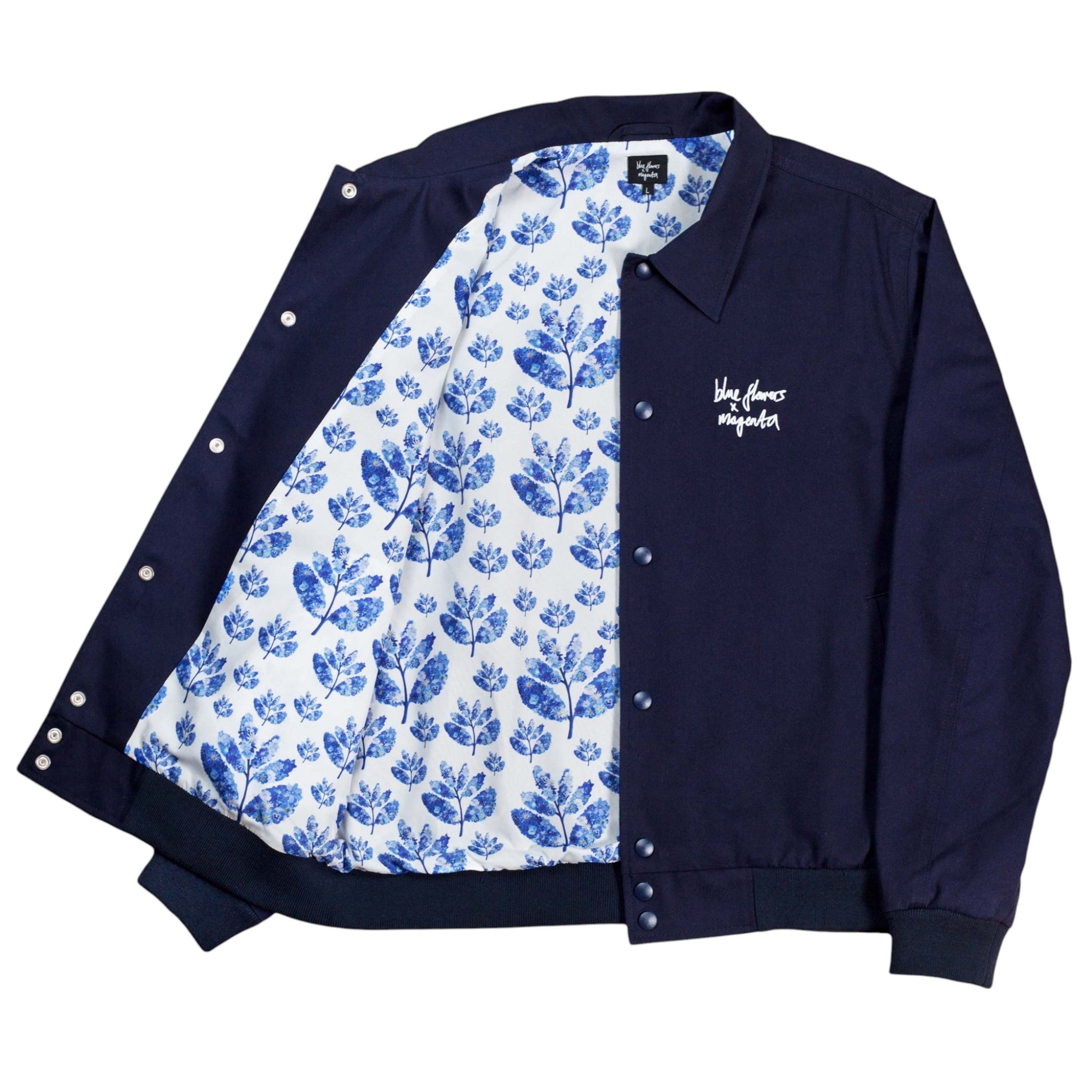 Blue Flowers x Magenta Jacket - Navy Blue