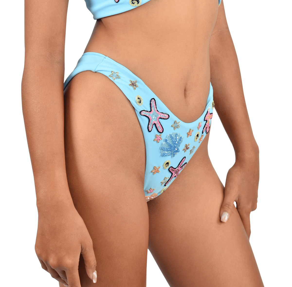 Quinn Tropical Hand Embroidered Bikini Bottoms Blue
