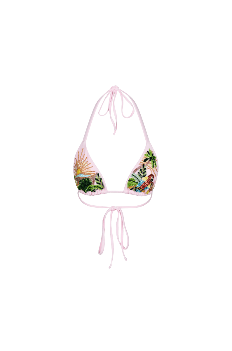 Charli Embellished Premium Tropical Bikini Bottom Pink