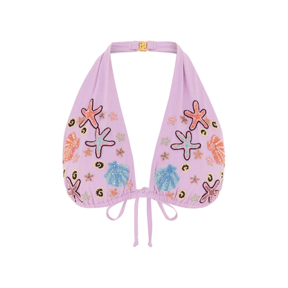 Fia Tropical Hand Embroidered Bikini Top Lilac