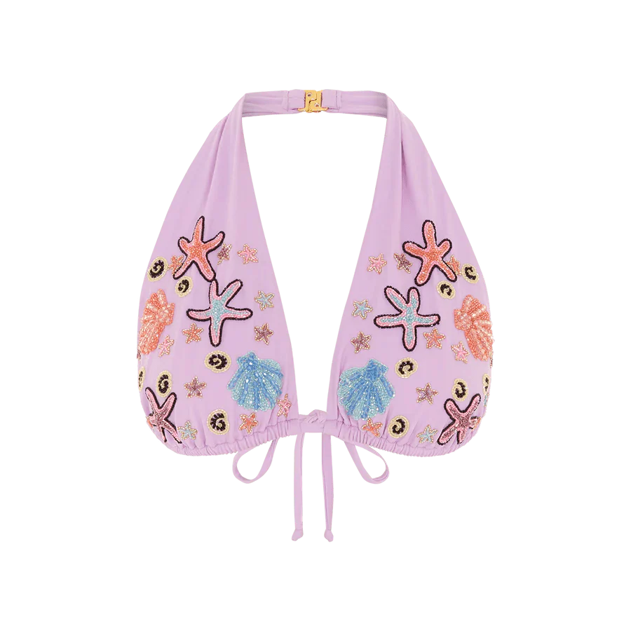 Fia Tropical Hand Embroidered Bikini Top Lilac