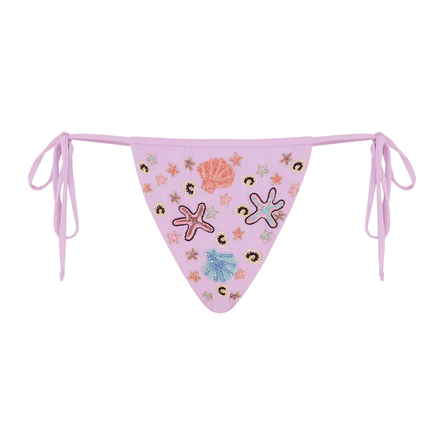 Fia Tropical Hand Embroidered Bikini Bottoms Lilac