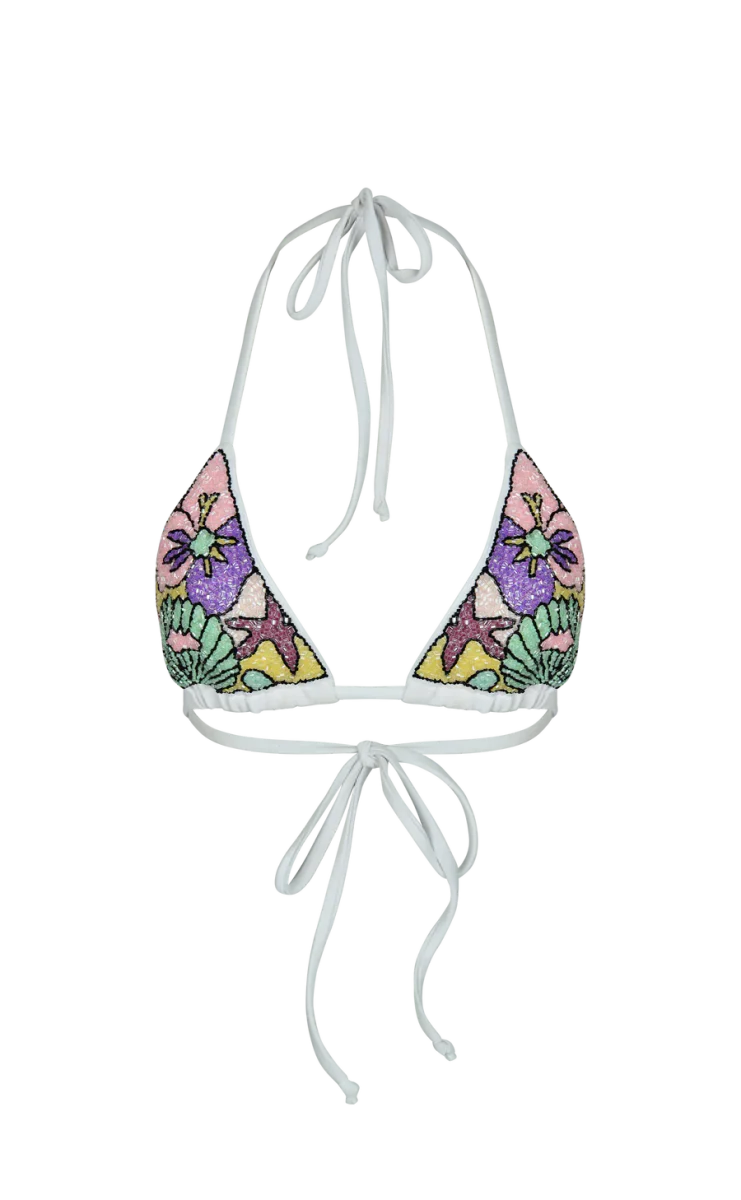 Talia Hand Embroidered White Base Bikini Top