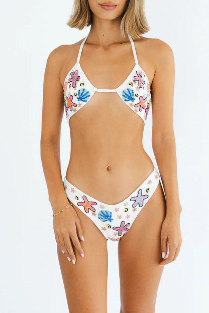 Marissa Hand Embroidered Luxe Bikini Top- White