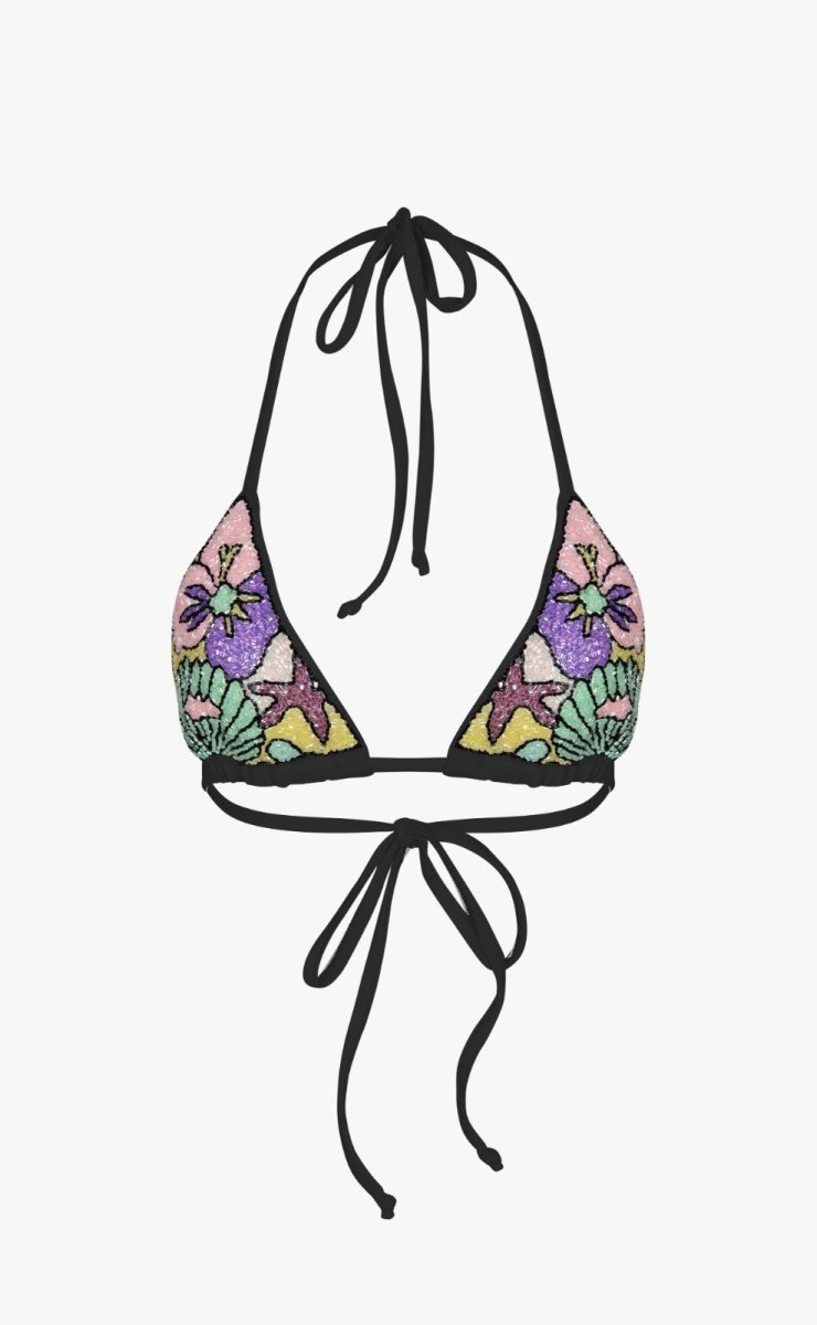 Talia Hand Embroidered White Base Bikini Top